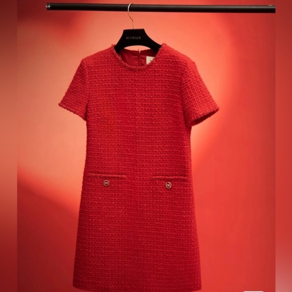 Women Red Tinsel Tweed Mini Dress size M